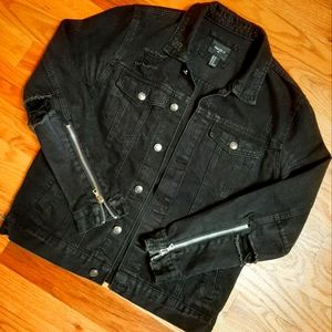 Distressed Denim Jacket. Men's Medium: Black